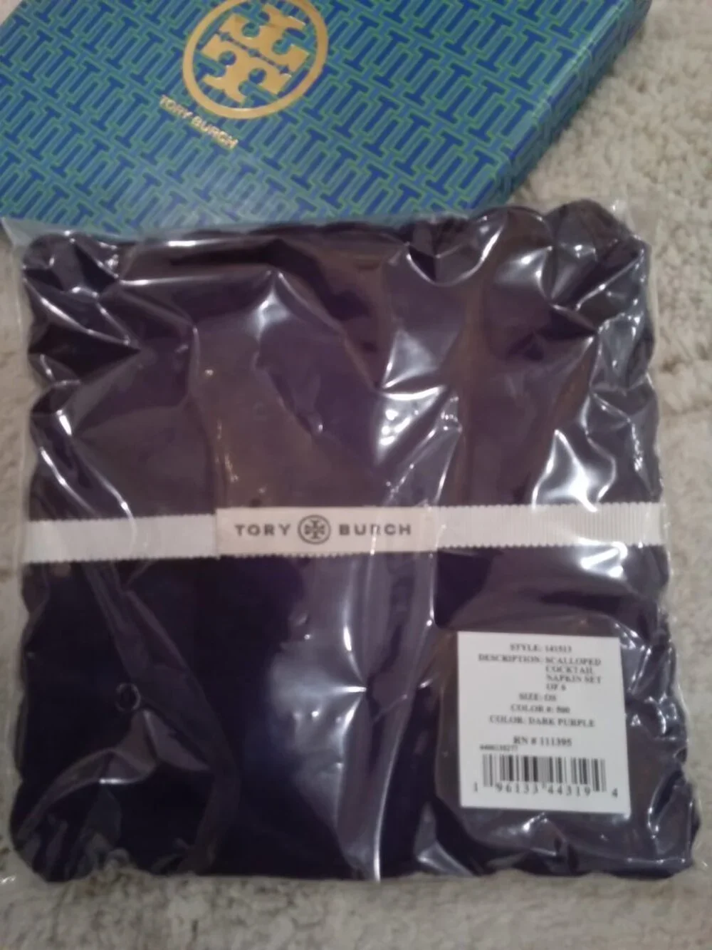 NWT Tory Burch Scalloped Cocktail Linen Napkins Set of 6-Dark Purple